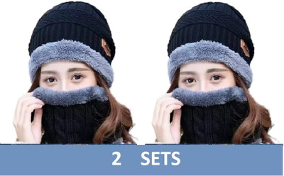 Mopslik Embroidered Beanie Cap(Pack of 2)