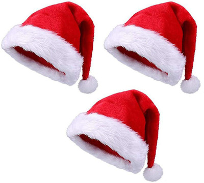 S K Bright Embellished Santa Cap Cap(Pack of 3)