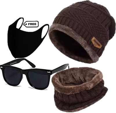CLASSYMAESSI Self Design Beanie Cap(Pack of 3)