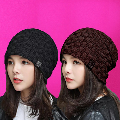 Evanden Self Design, Solid, Woven Beanie Cap(Pack of 2)