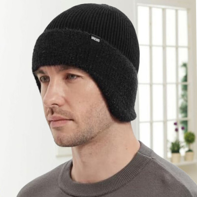 Highever Earflap soft warm Knitted fabric double layers stylish winter cap for men Woven Sports/Regular Cap Cap