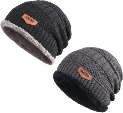 PinKit Solid Beanie Cap(Pack of 2)