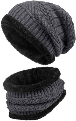 SRMG Self Design Beanie Cap(Pack of 2)
