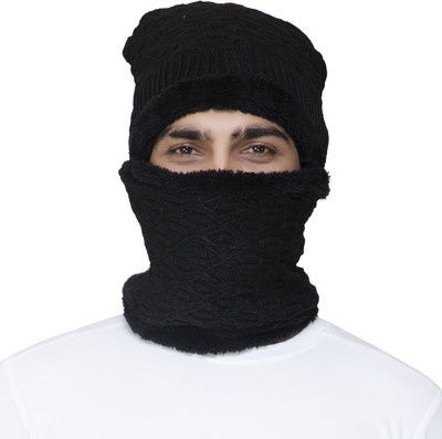 Niavaa Woven, Solid, Self Design Beanie Cap(Pack of 2)