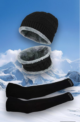 M John's Self Design, Woven Beanie Cap(Pack of 4)
