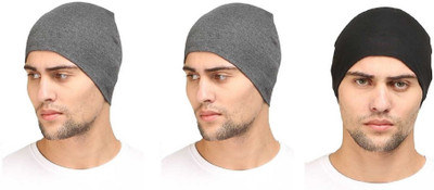 TQLOQZ Solid Skull Cap Cap(Pack of 3)