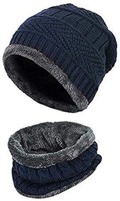vactly Woven, Self Design Beanie Cap(Pack of 2)