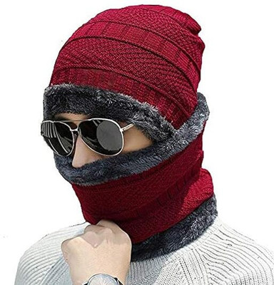 Greatech Solid, Self Design, Woven Beanie Cap