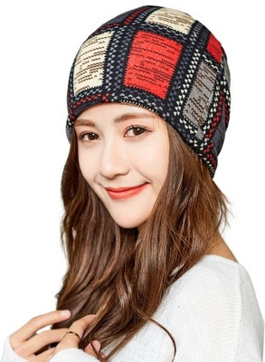 AlexVyan Checkered, Woven, Self Design Skull Cap Cap