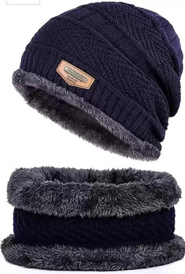 Niavaa Woven, Solid, Self Design Beanie Cap(Pack of 2)