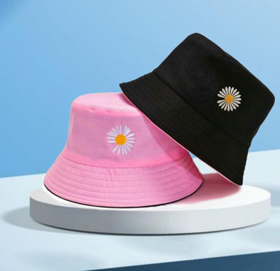 REFFER Latest reversible cotton cute daisy embroidered foldable bucket hat for Women Sports/Regular Cap Cap