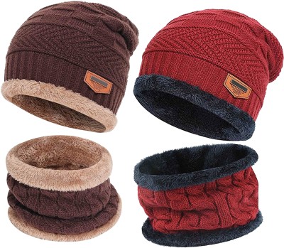 Leuxy Solid Beanie Cap(Pack of 2)