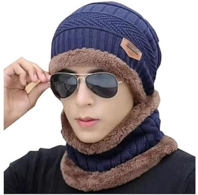 Amience Woven, Self Design Beanie Cap(Pack of 2)