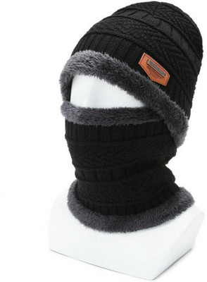 Iris Grape Solid, Woven, Self Design, Striped Beanie Cap