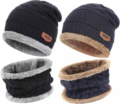 Leuxy Solid Beanie Cap(Pack of 2)