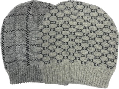 Wool N Fool Woven, Self Design Beanie Cap(Pack of 2)