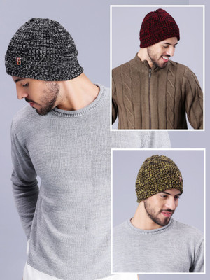 Bharatasya Self Design Skull Cap Cap(Pack of 3)