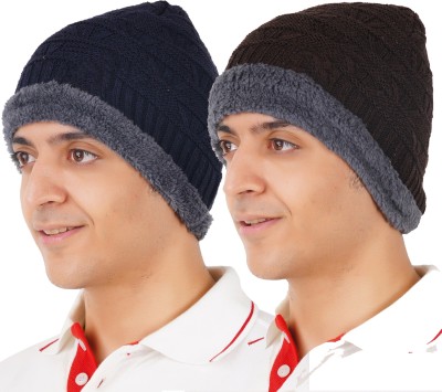 FEEL TRACK Solid Beanie Cap(Pack of 2)