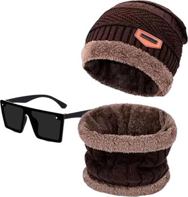 YES TAG Self Design, Solid Beanie Cap(Pack of 3)