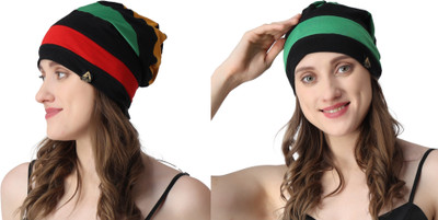ARYAN HOUSRY Striped Beanie Cap(Pack of 2)