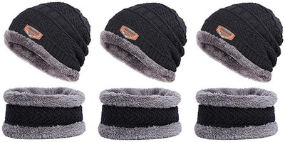 ZACHARIAS Solid Beanie Cap(Pack of 3)