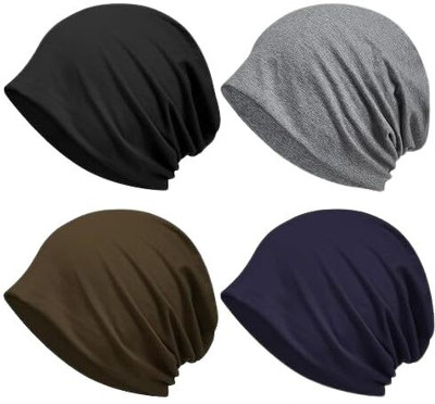 HEENA HOSIERY Solid Skull Cap Cap(Pack of 4)