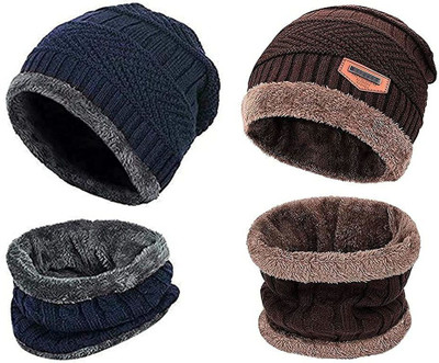 TruFlair Self Design Beanie Cap(Pack of 2)