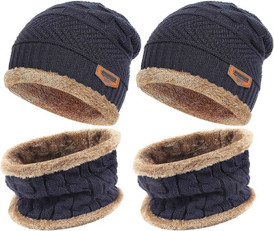 Leuxy Solid Beanie Cap(Pack of 2)