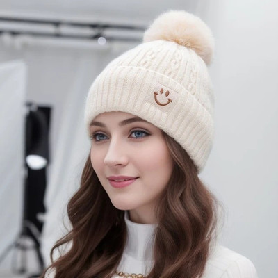 Winity Cute woolen warm ( soft warm fur inside pom-pom on top ) winter caps for women Woven Beanie Cap
