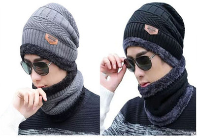 N S TREND Self Design Beanie Cap(Pack of 2)