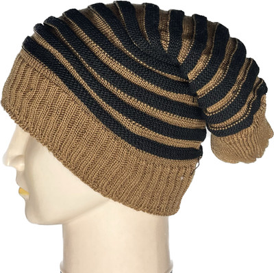 Wool N Fool Striped, Woven, Solid, Self Design Beanie Cap