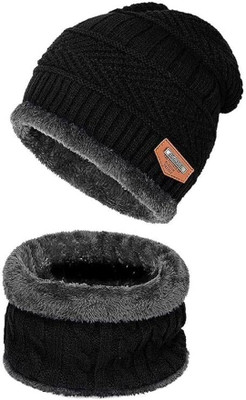 AZAIN Self Design Beanie Cap(Pack of 2)