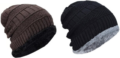 Atabz Solid Beanie Cap(Pack of 2)