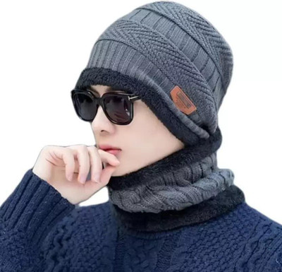 Sarvottam Self Design, Striped Beanie Cap(Pack of 2)