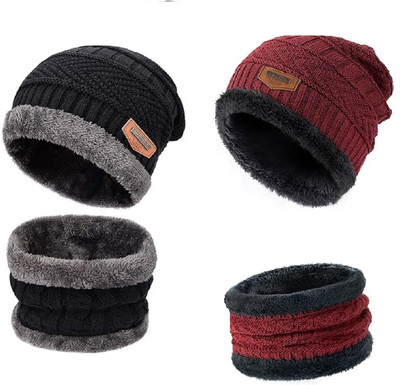 HAPPIEST CREATIONS Solid Beanie Cap(Pack of 2)