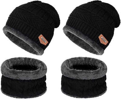 Crystal zone Solid Beanie Cap(Pack of 2)