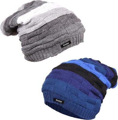 Knotyy Striped Beanie Cap(Pack of 2)