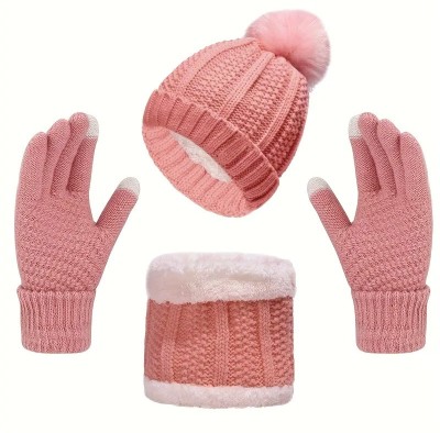 Highever women's winter woolen caps neck warmer and touchscreen gloves set Woven Beanie Cap