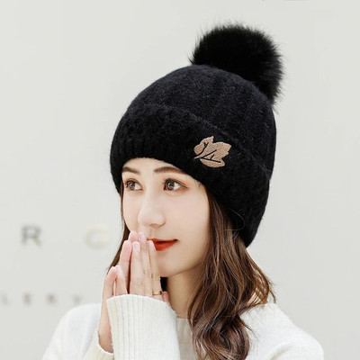 Highever Women's stylish winter woolen cap soft warm fur inside pom-pom on top for girls Woven Beanie Cap