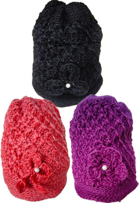 SHYAM SHOPPING CENTER q11 Self Design Skull Cap Cap(Pack of 3)