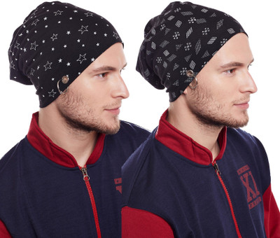 MACK JONNEY Printed Beanie Cap(Pack of 2)