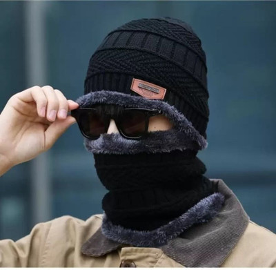 EMPOISON Solid, Woven, Self Design Beanie Cap