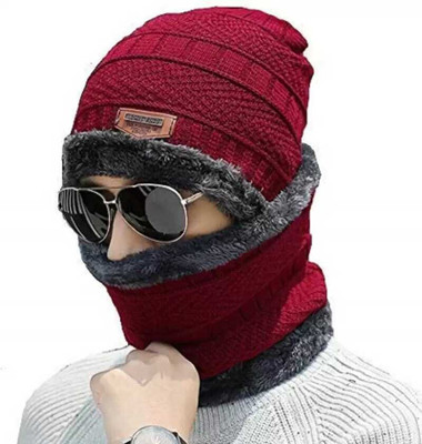 EDENSCOPE Woven, Solid, Self Design Beanie Cap(Pack of 2)