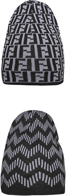 SFAB Self Design, Printed Beanie Cap(Pack of 2)