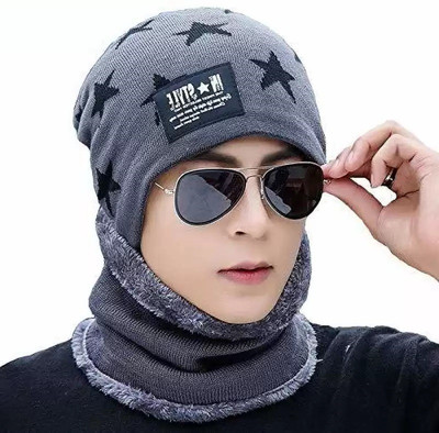 GlamSmart Self Design Beanie Cap(Pack of 2)
