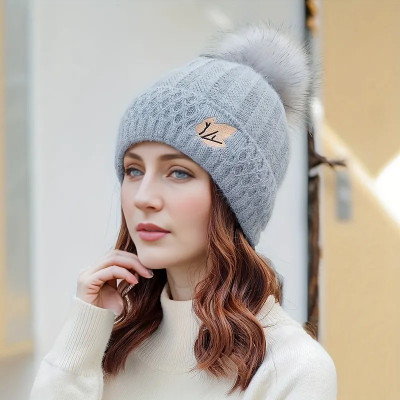 REFFER Women's stylish winter woolen cap soft warm fur inside pom-pom on top for girls Woven Beanie Cap
