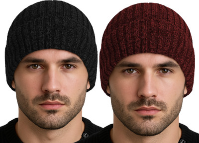 Bismaadh Solid Beanie Cap(Pack of 2)