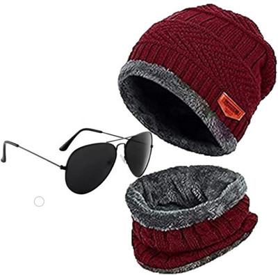 CLASSYMESSI Solid, Self Design Beanie Cap(Pack of 2)
