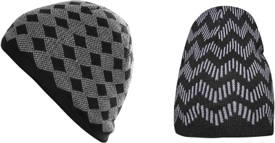 SFAB Self Design, Printed Beanie Cap(Pack of 2)