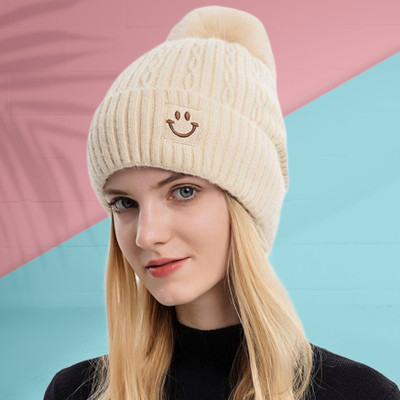 REFFER Winter Woolen Warm Beanie (Fur Inside Soft Pompom on top) Winter caps for Women Beanie Cap